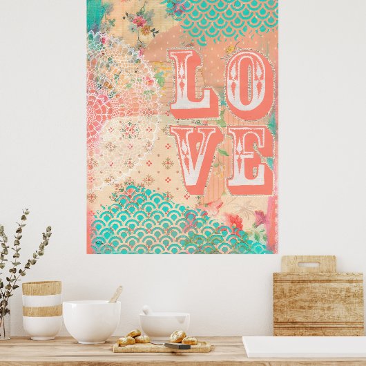 Love Collage Mixed Media Art Artist Print (Keuken)
