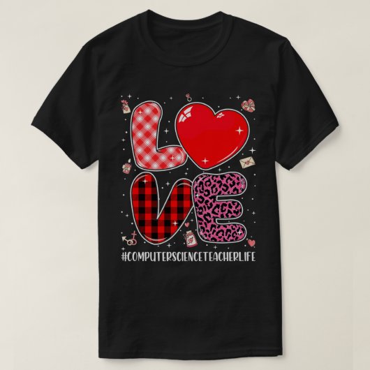Love Computer Science Teacher Leopard Red Pset Va T-shirt (Design voorkant)