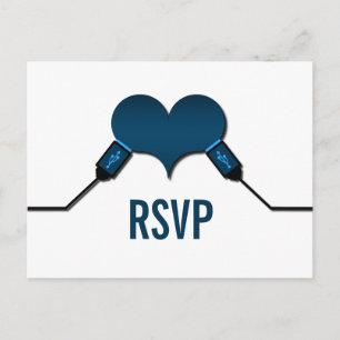 Love Connection USB RSVP Briefkaart, Blue Uitnodiging Briefkaart