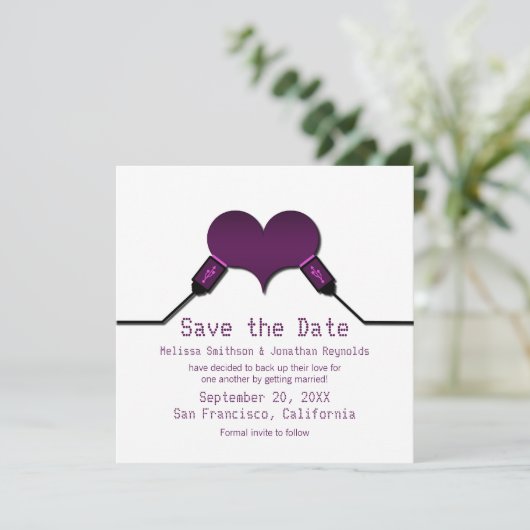 Love Connection USB Save the Date-uitnodiging, paa Kaart (Staand voorkant)