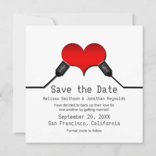 Love Connection USB Save the Date Uitnodiging, Roo Kaart (Voorkant)