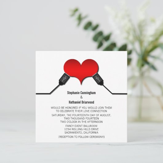 Love Connection USB Wedding Invitation, Red Kaart (Staand voorkant)