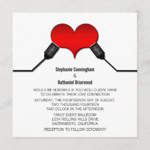Love Connection USB Wedding Invitation, Red Kaart