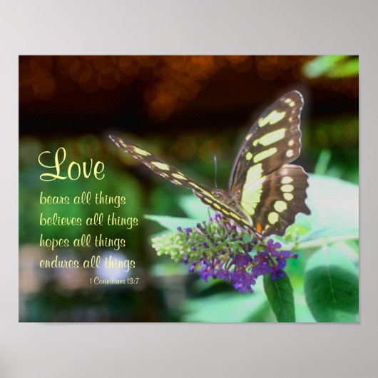 Love Corinthians 13:7 Butterfly Bible Quote Poster (Voorkant)