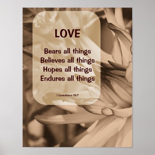 Love Corinthians 13:7 Inspirerend Quote Poster (Voorkant)