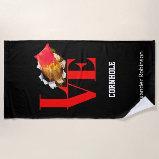 Love Cornhole Personalized Sports Strandlaken (Voorkant)