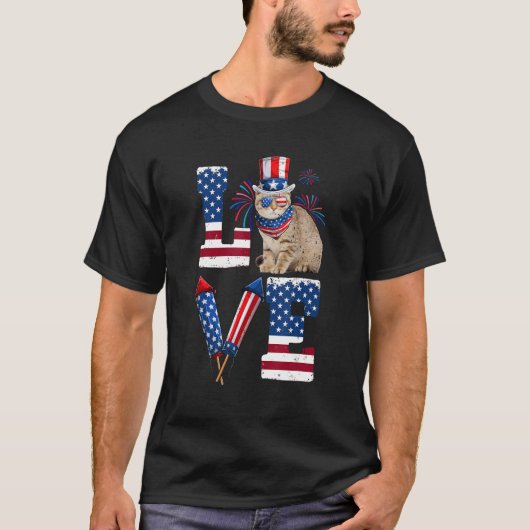 LOVE Costume American Flag Fireworks Scottish Fold T-shirt (Voorkant)