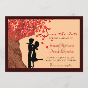 Love Coule Falling Hearts Oak Tree Save the Date