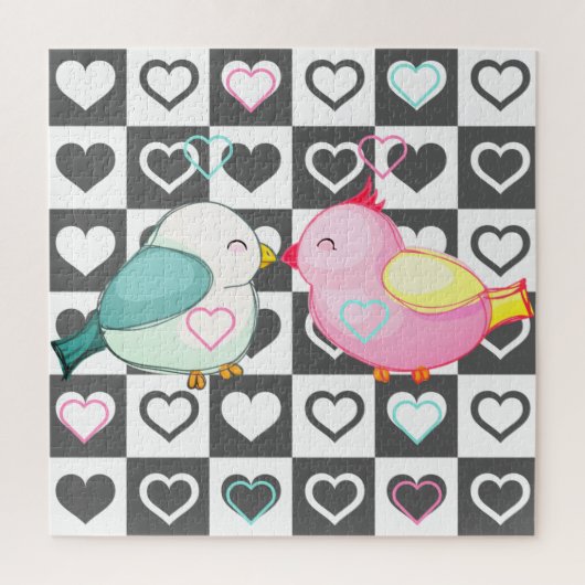 Love Couple Birds Jigzaag Puzzle Hearts Romantic Legpuzzel (Verticaal)
