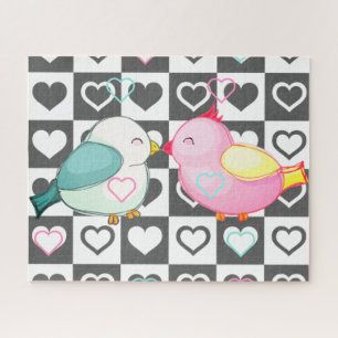 Love Couple Birds Jigzaag Puzzle with Hearts Legpuzzel