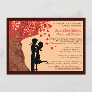 Love Couple Falling Hearts Oak Tree Couples Shower Kaart