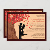Love Couple Falling Hearts Oak Tree Wedite Invite Kaart (Voorkant / Achterkant)