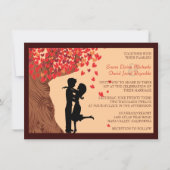 Love Couple Falling Hearts Oak Tree Wedite Invite Kaart (Voorkant)