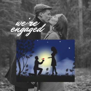 Love Couple Modern Verloving Silhouetten Canvas Afdruk