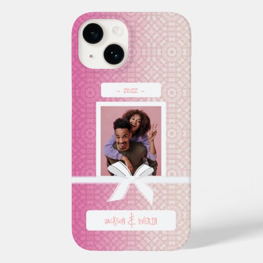 Love Couple Photo Gradient Pink Hearts Pattern Case-Mate iPhone Case (Achterkant)