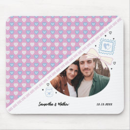 Love Couple Photo & Names Paars Hearts Pattern Muismat