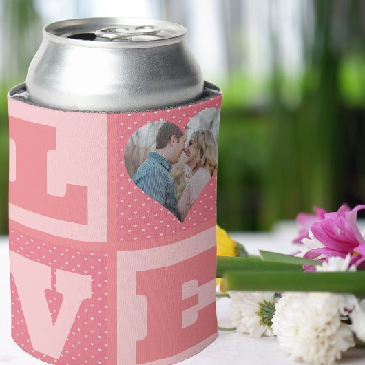 Love Couple Photo Pink Hearts Pattern Valentijns Blikjeskoeler