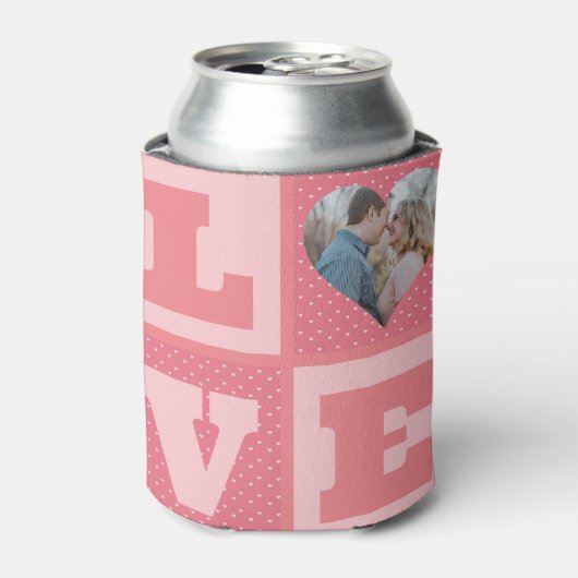 Love Couple Photo Pink Hearts Pattern Valentijns Blikjeskoeler (Blikje Voorkant)