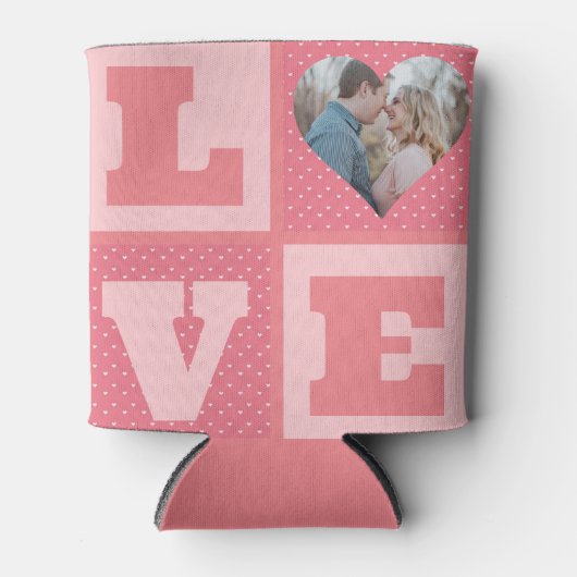 Love Couple Photo Pink Hearts Pattern Valentijns Blikjeskoeler (Voorkant)