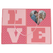Love Couple Photo Pink Hearts Pattern Valentijns Groot Cadeauzakje (Voorkant)