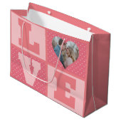 Love Couple Photo Pink Hearts Pattern Valentijns Groot Cadeauzakje (Voorkant Gekanteld)