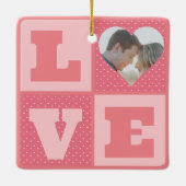 Love Couple Photo Pink Hearts Pattern Valentijns Keramisch Ornament (Achterkant)