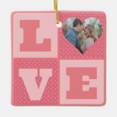 Love Couple Photo Pink Hearts Pattern Valentijns Keramisch Ornament (Voorkant)