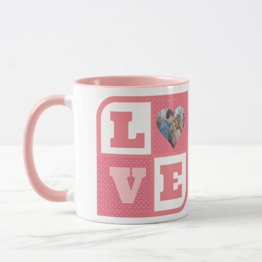 Love Couple Photo Pink Hearts Pattern Valentijns Mok (Links)