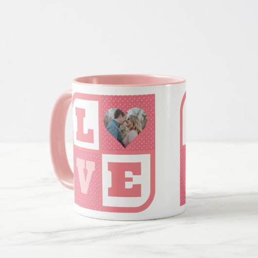 Love Couple Photo Pink Hearts Pattern Valentijns Mok (Voorkant links)
