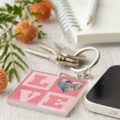 Love Couple Photo Pink Hearts Pattern Valentijns Sleutelhanger (Voorkant Rechts)