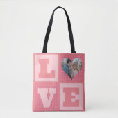 Love Couple Photo Pink Hearts Pattern Valentijns Tote Bag (Voorkant)