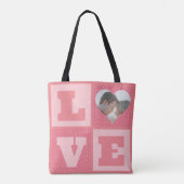 Love Couple Photo Pink Hearts Pattern Valentijns Tote Bag (Achterkant)