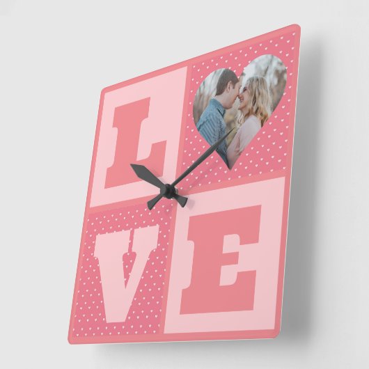 Love Couple Photo Pink Hearts Pattern Valentijns Vierkante Klok (Hoek)