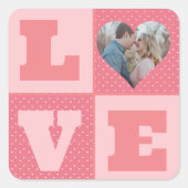 Love Couple Photo Pink Hearts Pattern Valentijns Vierkante Sticker (Voorkant)