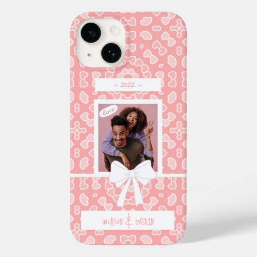 Love Couple Photo roze Hearts Pattern Case-Mate iPhone Case (Achterkant)