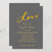 Love Couple's Douche Uitnodiging op Grijs Linnen (Voorkant / Achterkant)