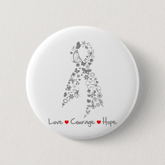 Love Courage Hope Butterfly - Brain Cancer Ronde Button 5,7 Cm (Voorkant)