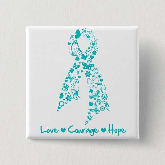 Love Courage Hope Butterfly - Ovarian Cancer Vierkante Button 5,1 Cm (Voorkant)