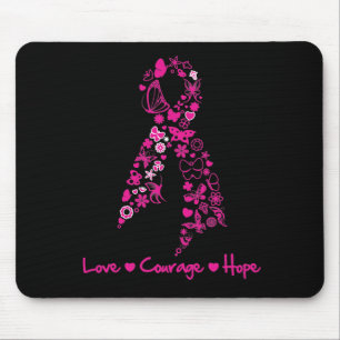 Love Courage Hope Butterfly Ribbon - Breast Cancer Muismat