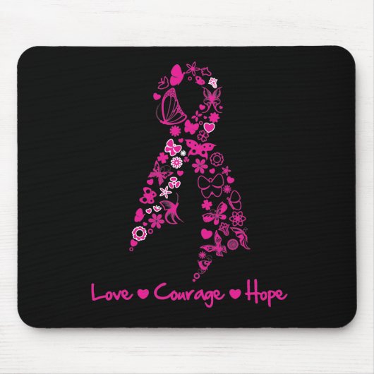 Love Courage Hope Butterfly Ribbon - Breast Cancer Muismat (Voorkant)