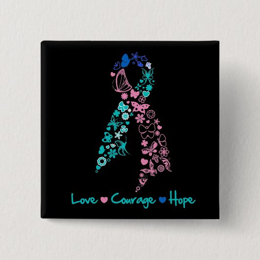 Love Courage Hope Butterfly - Thyroid Cancer Vierkante Button 5,1 Cm (Voorkant)