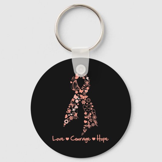 Love Courage Hope Butterfly - Uterine Cancer Sleutelhanger (Voorkant)