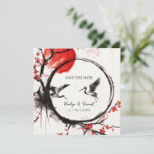 Love Cranes and Cherry Blossom Save the Date (Staand voorkant)