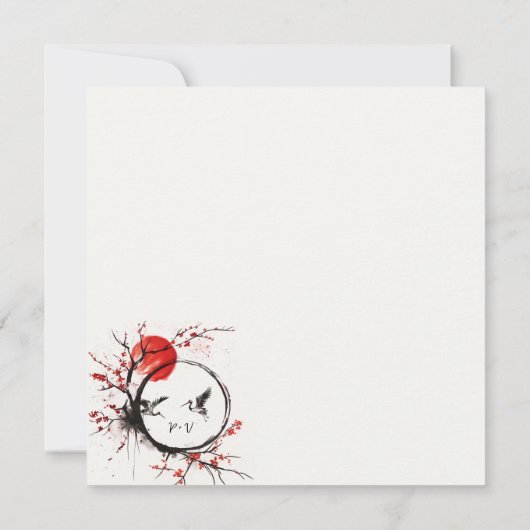 Love Cranes and Cherry Blossom Save the Date (Achterkant)