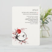 Love Cranes and Cherry Blossom Wedding Invitation Kaart (Staand voorkant)