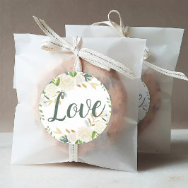 Love Cream Gold Floral Greenery Wedding Ronde Sticker
