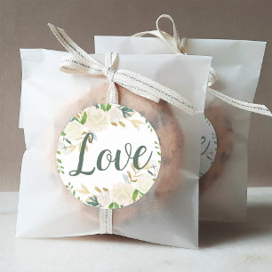 Love Cream Gold Floral Greenery Wedding Ronde Sticker