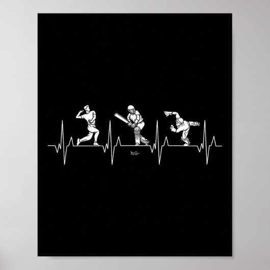 Love Cricket - Bowling Heartbeat Funny Cricket Poster (Voorkant)