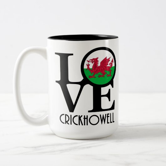 LOVE Crickhowell Wales 15oz Tweekleurige Koffiemok (Links)