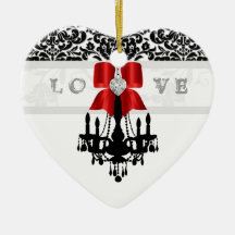LOVE Cristmas Chandelier Heart Bow Ornament red